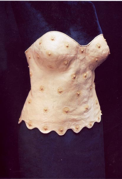 StraplessBra or corset (28K) Human Furrier, 1999, silicon human skin, masculine nipples